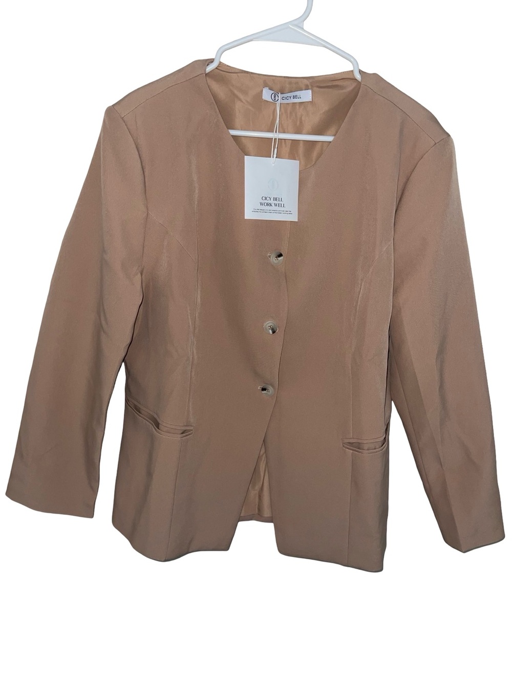 NWT Cicy Bell "Work Well" Collarless Blazer Jacket - Tan / Nude size XL - Picture 4 of 10